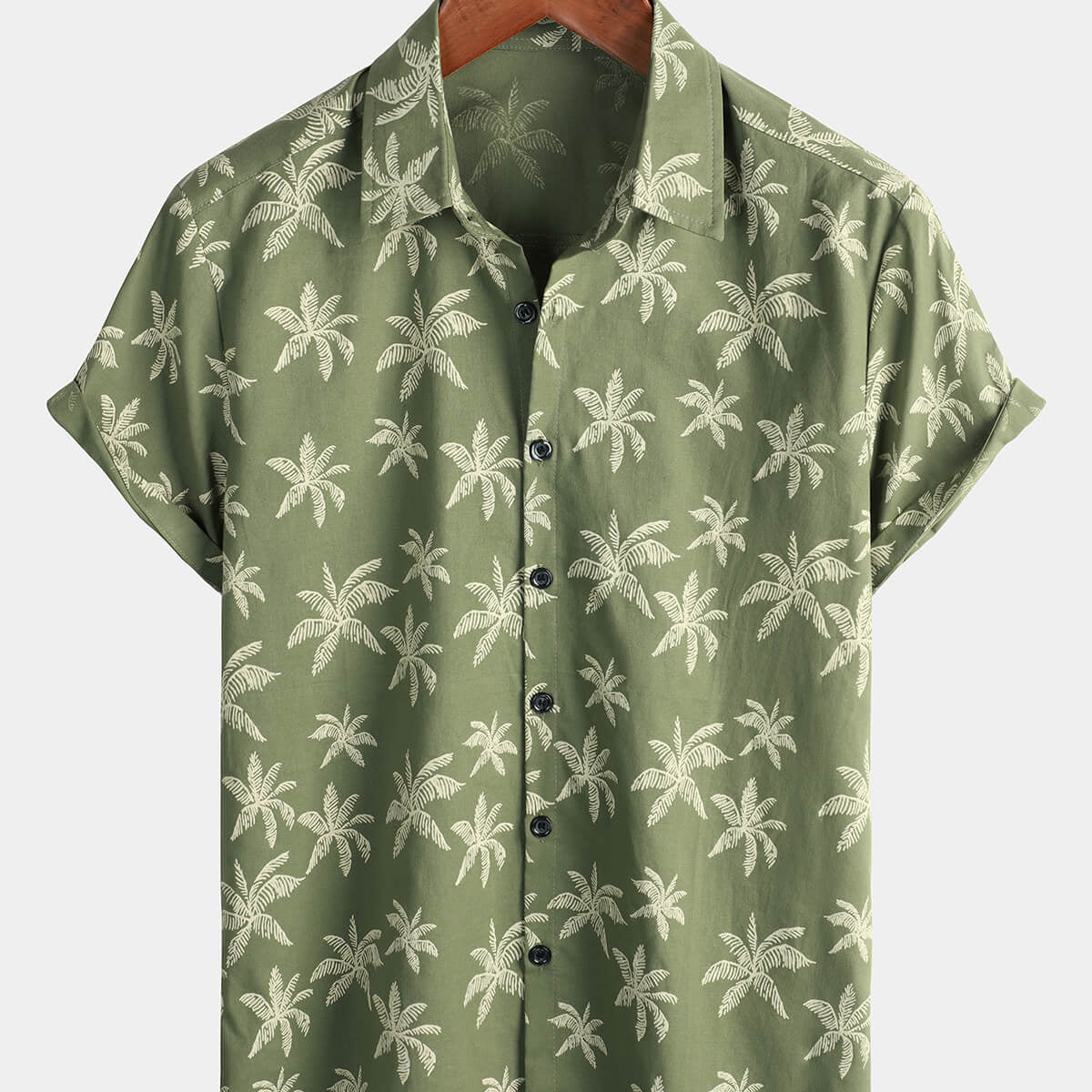Men's Green Hawaiian Beach Cruise Palm Tree Print Cotton Button Up Sho ...