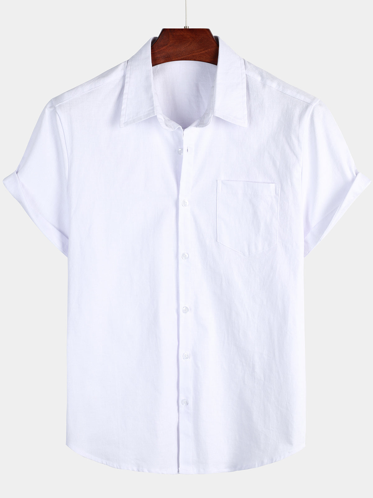 Men's Solid Color Linen Cotton Pocket Casual Button Short Sleeve Shirt