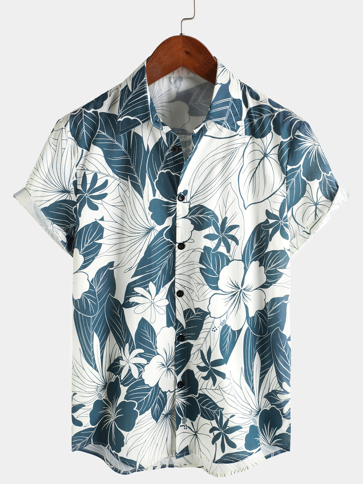 Men's 100% Cotton Hawaiian Floral Short Sleeve Button Beach Shirt