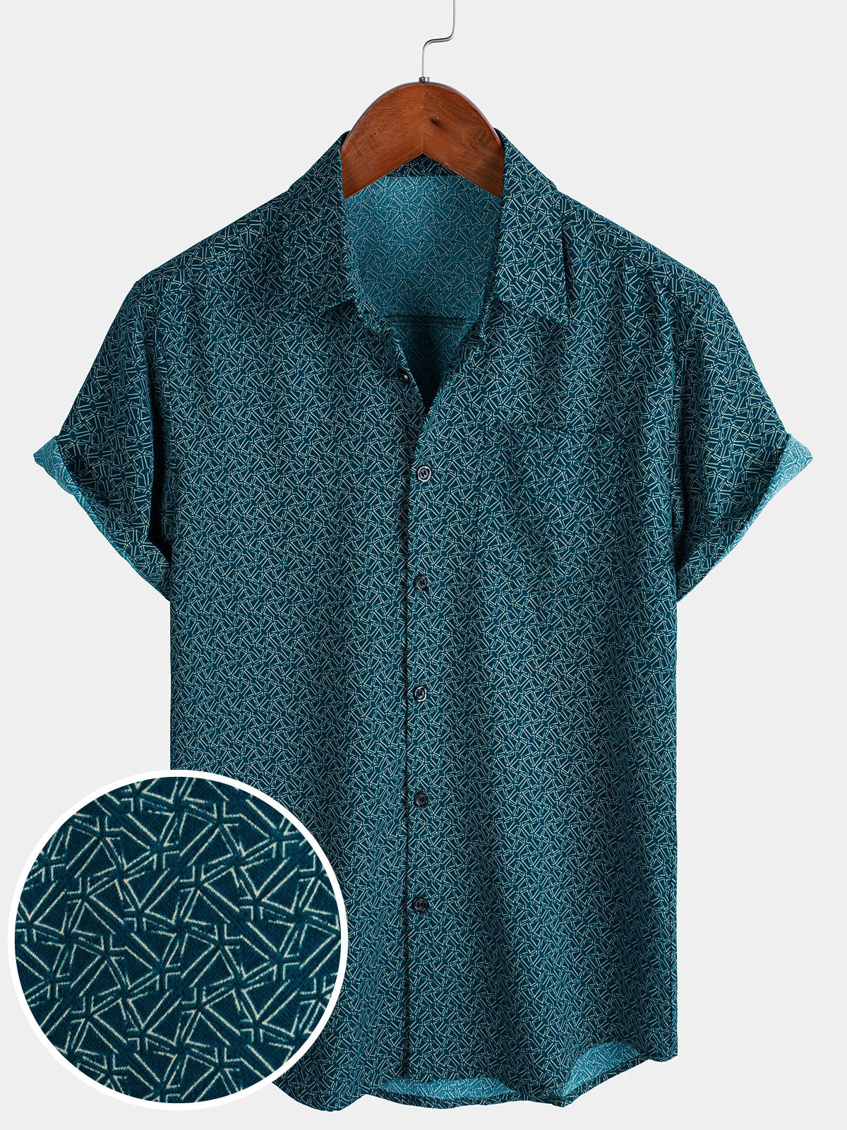 Men's Casual Geometric Print Holiday Pocket Short Sleeve Shirt