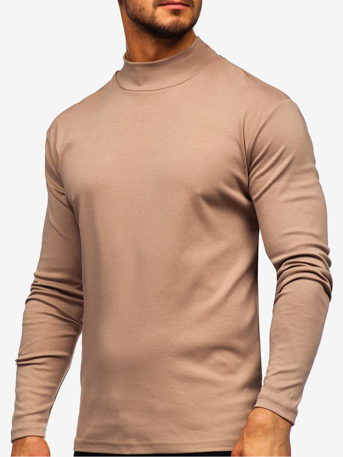 Men's Casual High-Neck Solid Color Long Sleeve T-shirt