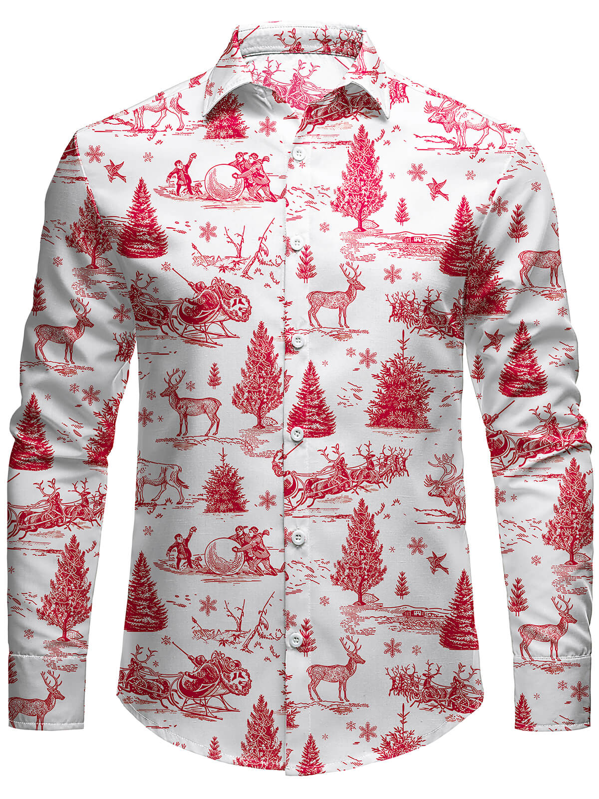 Men's Christmas Long Sleeve Snow Red Christmas Tree Shirt