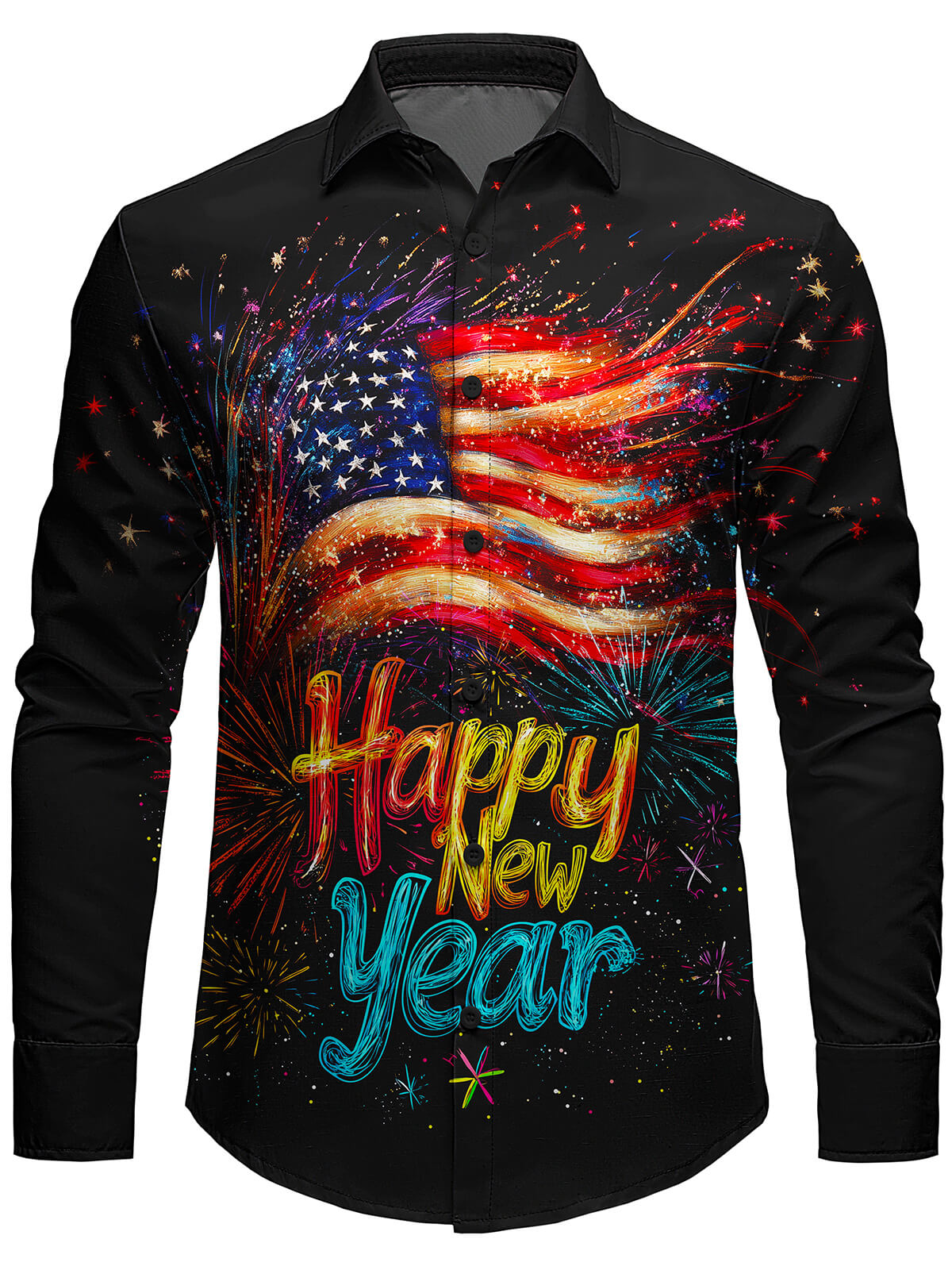 Men's Happy New Year's Eve Long Sleeve USA Flag Shirt