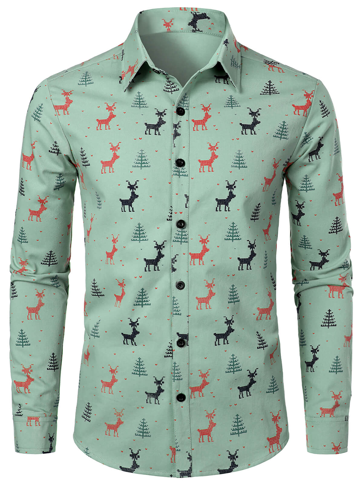 Men's Deer and Trees Casual Print Button Up Long Sleeve Shirt