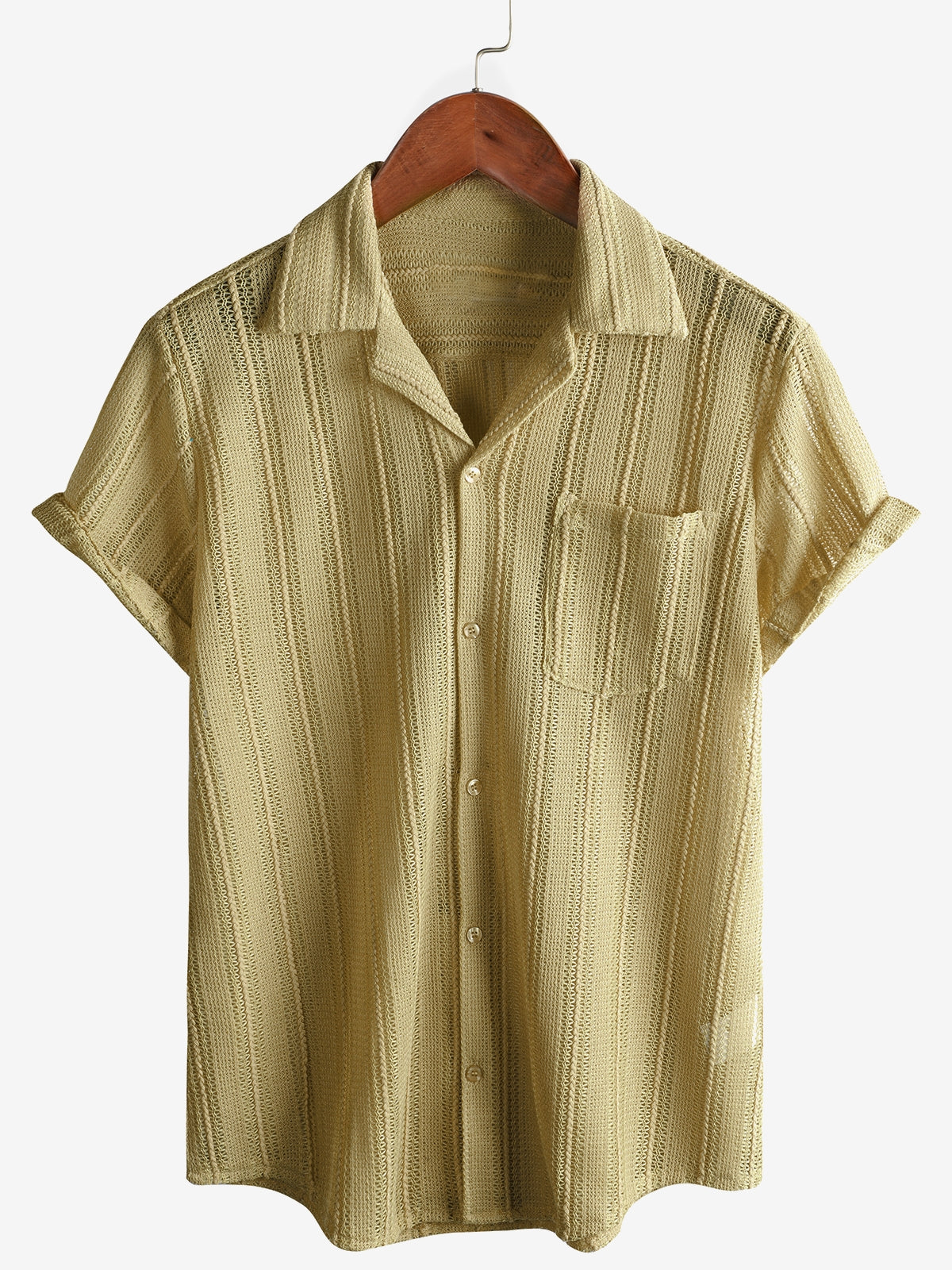 Men's Summer Lace Short Sleeve Casual Button Up Beach Shirt