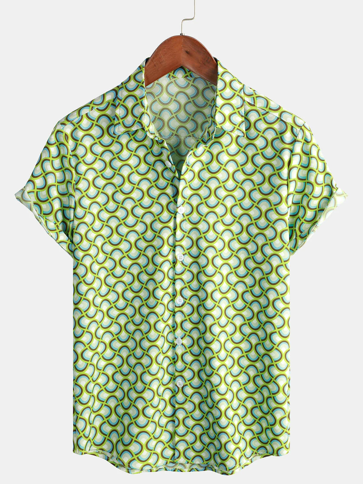 Men's Retro Button Up Vintage Geometric Circle Cool Short Sleeve Shirt