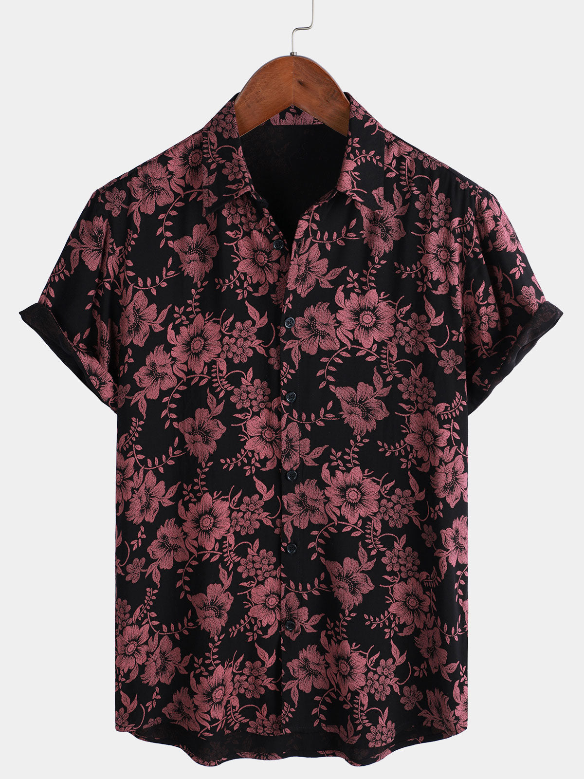 Men's Floral Print Vintage Flower Holiday Breathable Button Up Hawaiian Short Sleeve Shirt