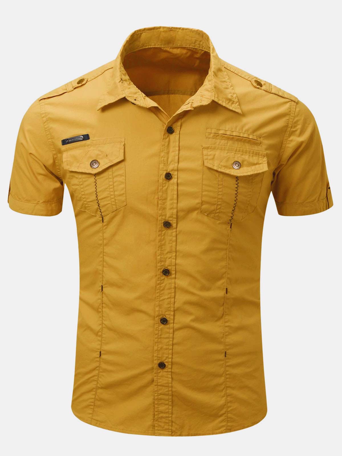 Men's Casual Cotton Pocket Outdoor Short Sleeve Shirt