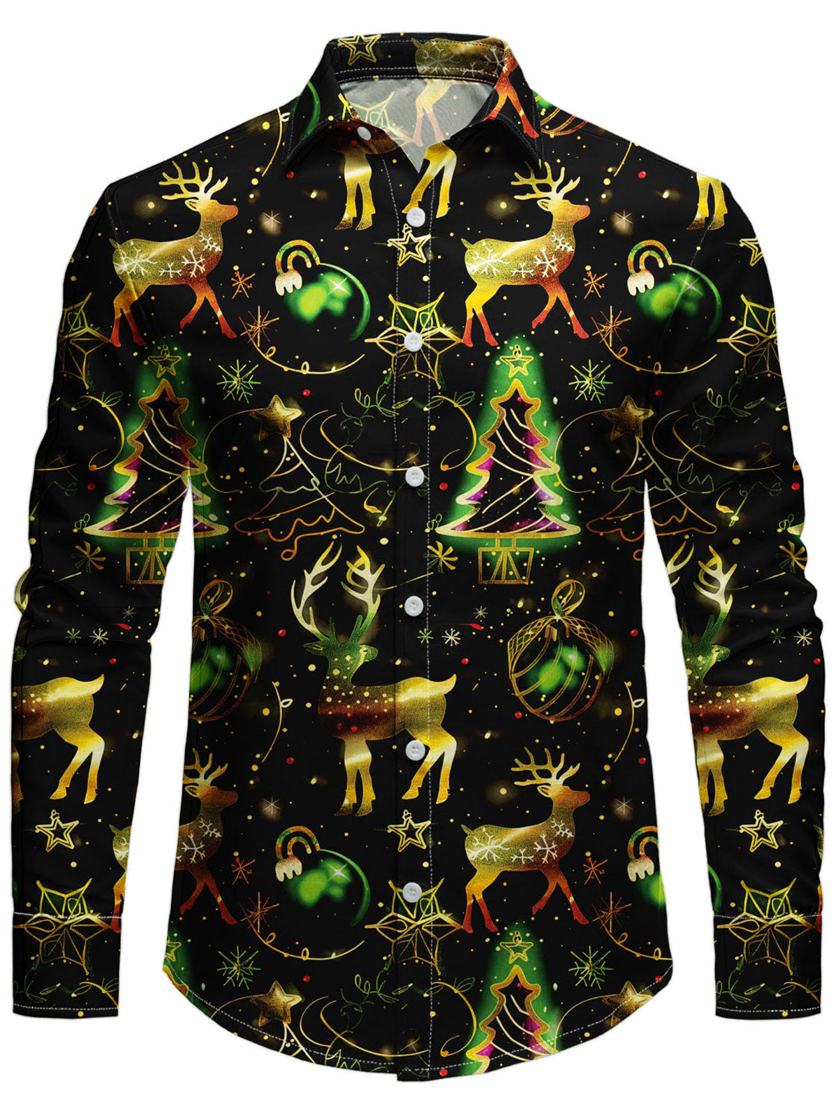 Men's Festive Christmas Reindeer Print Long Sleeve Shirt