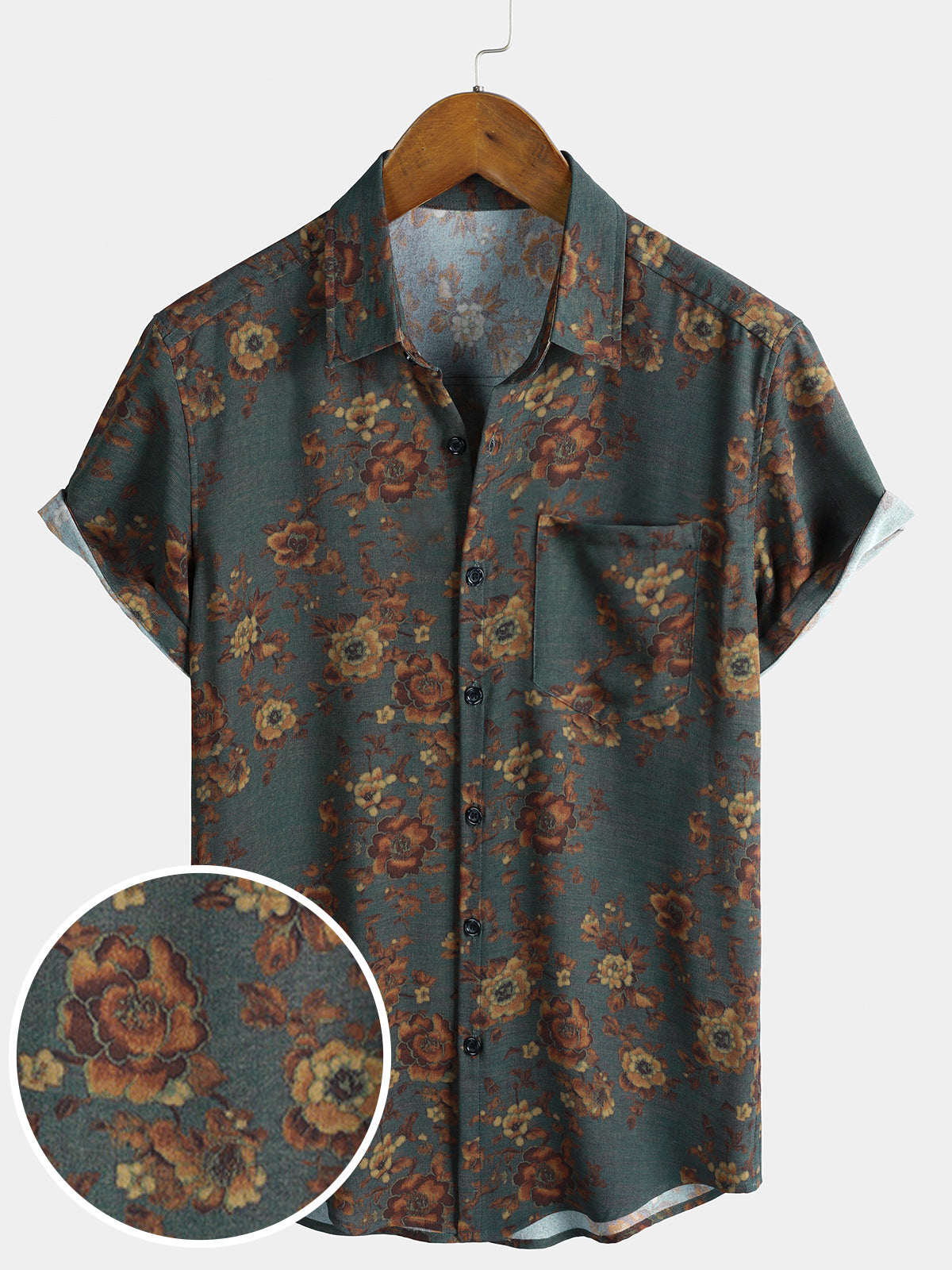 Men's Vintage Floral Print Summer Soft Pocket Short Sleeve Shirt