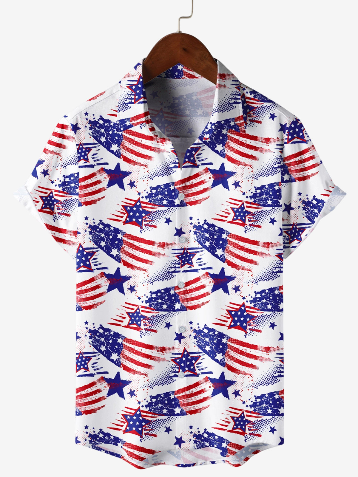 Men's American Celebration Holiday Patriotic Atmosphere Stars Short Sleeve Shirt