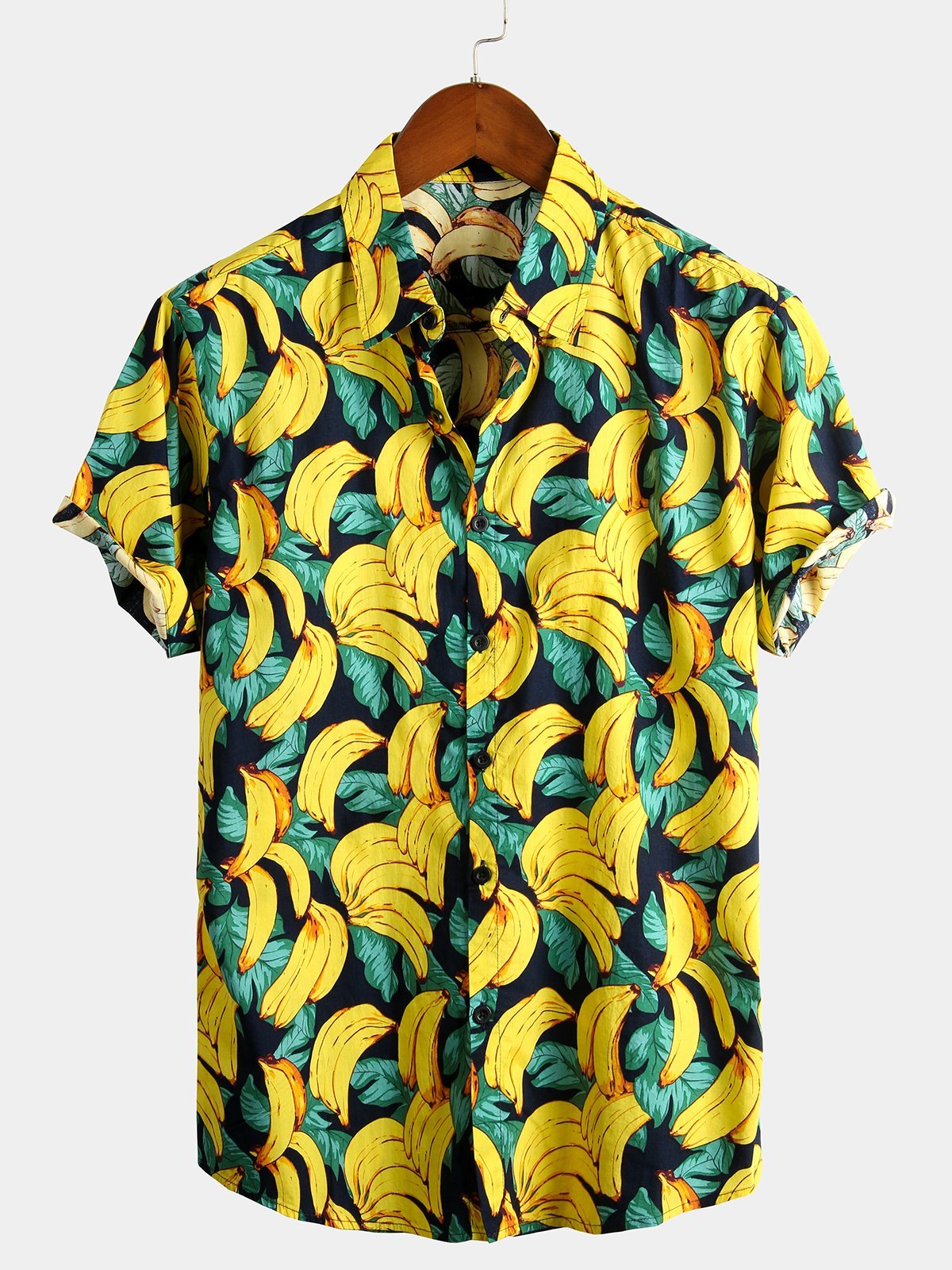 Men's Banana Cotton Fruit Print Button up Tropical Aloha Hawaiian Shirt