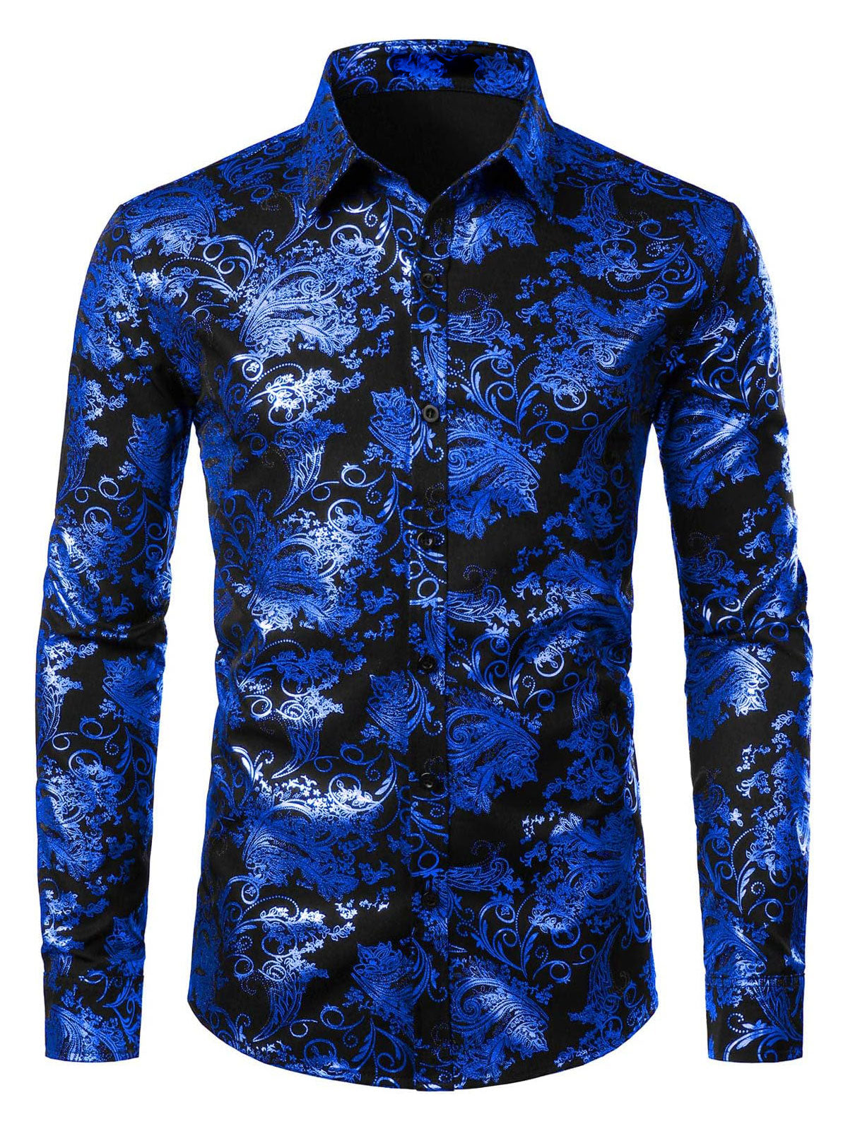 Men's Luxury Paisley Shiny Floral Print Button Down Shirts