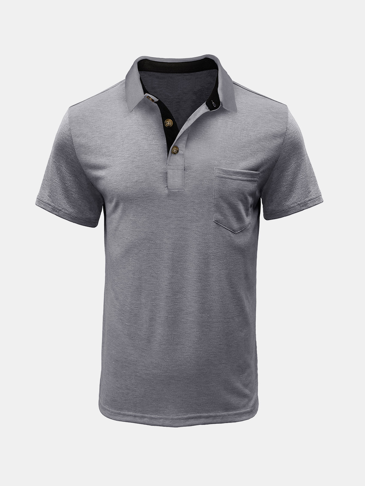 Men's Summer Casual Breathable Pocket Solid Color Short Sleeve Polo Shirt