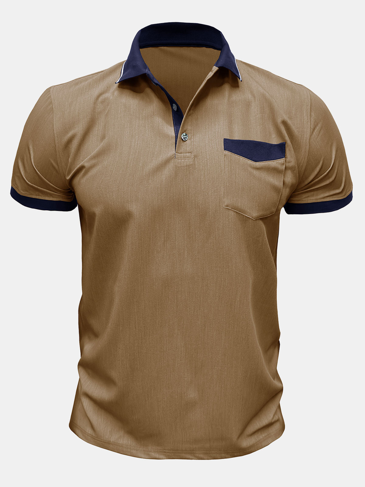 Men's Two-Tone Short Sleeve Polo Shirt with Pocket