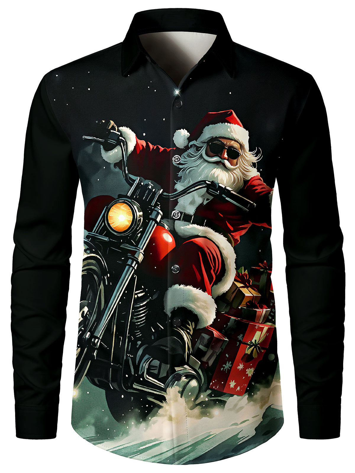 Men's Motorcycle Santa Christmas Long Sleeve Shirt