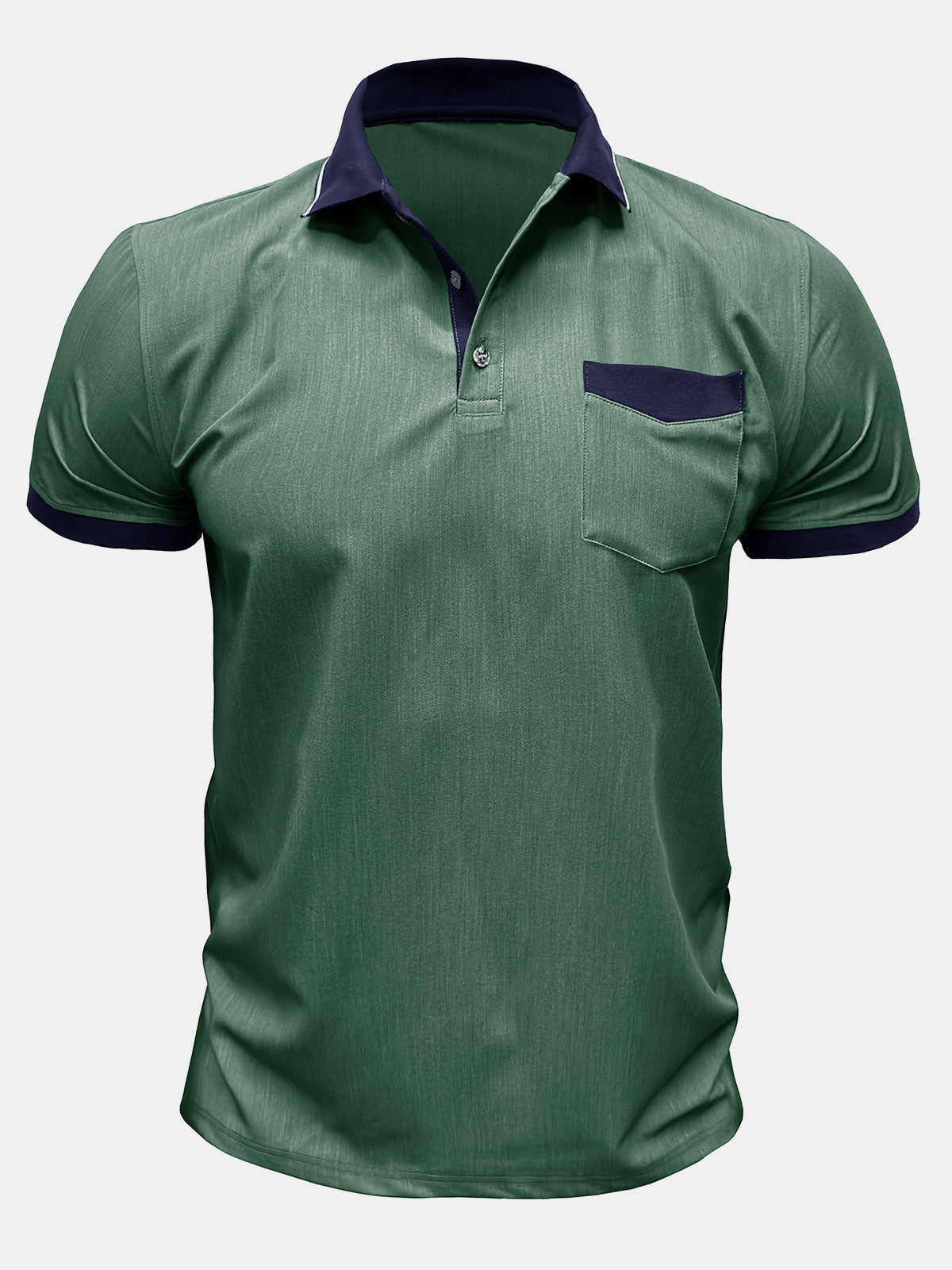 Men's Two-Tone Short Sleeve Polo Shirt with Pocket