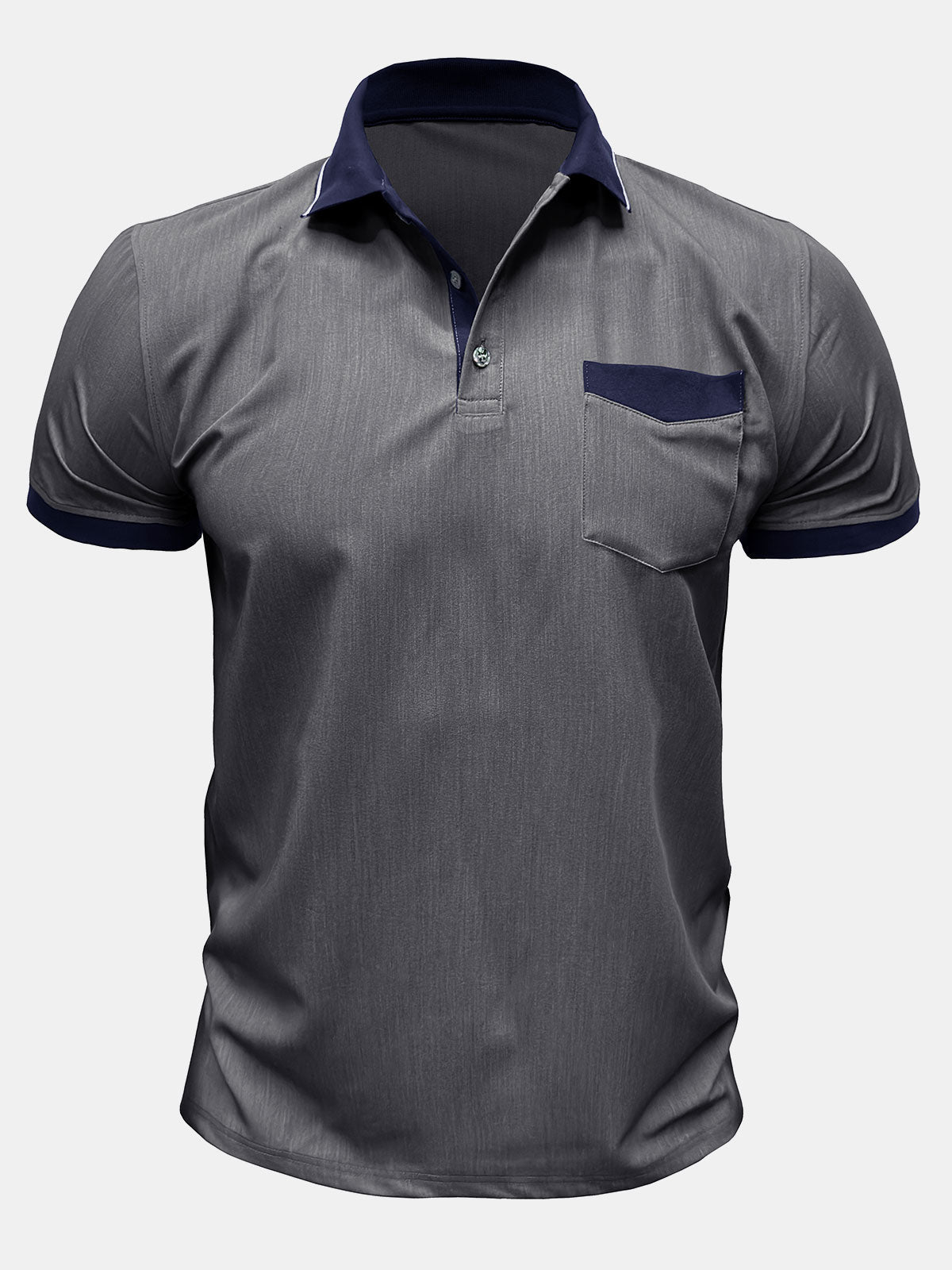 Men's Two-Tone Short Sleeve Polo Shirt with Pocket