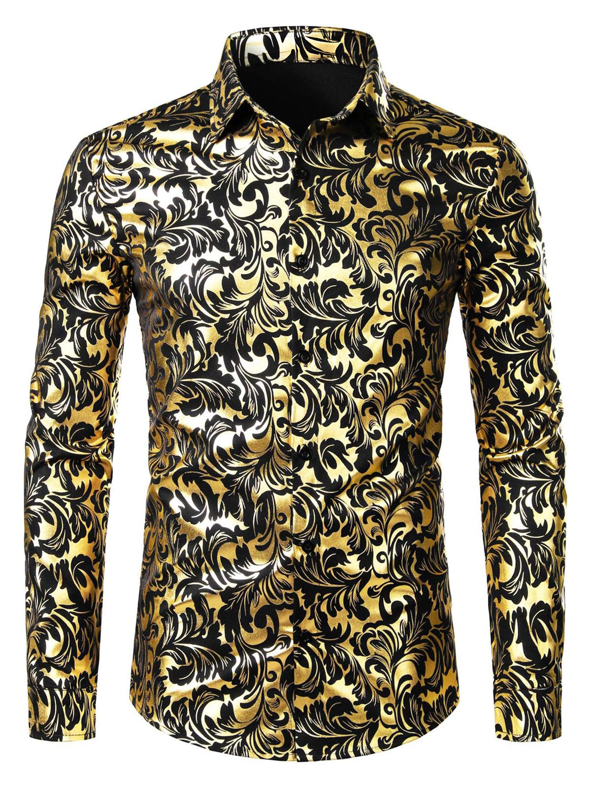 Men's Luxe Paisley Shiny Black & Golden Button Down Shirt
