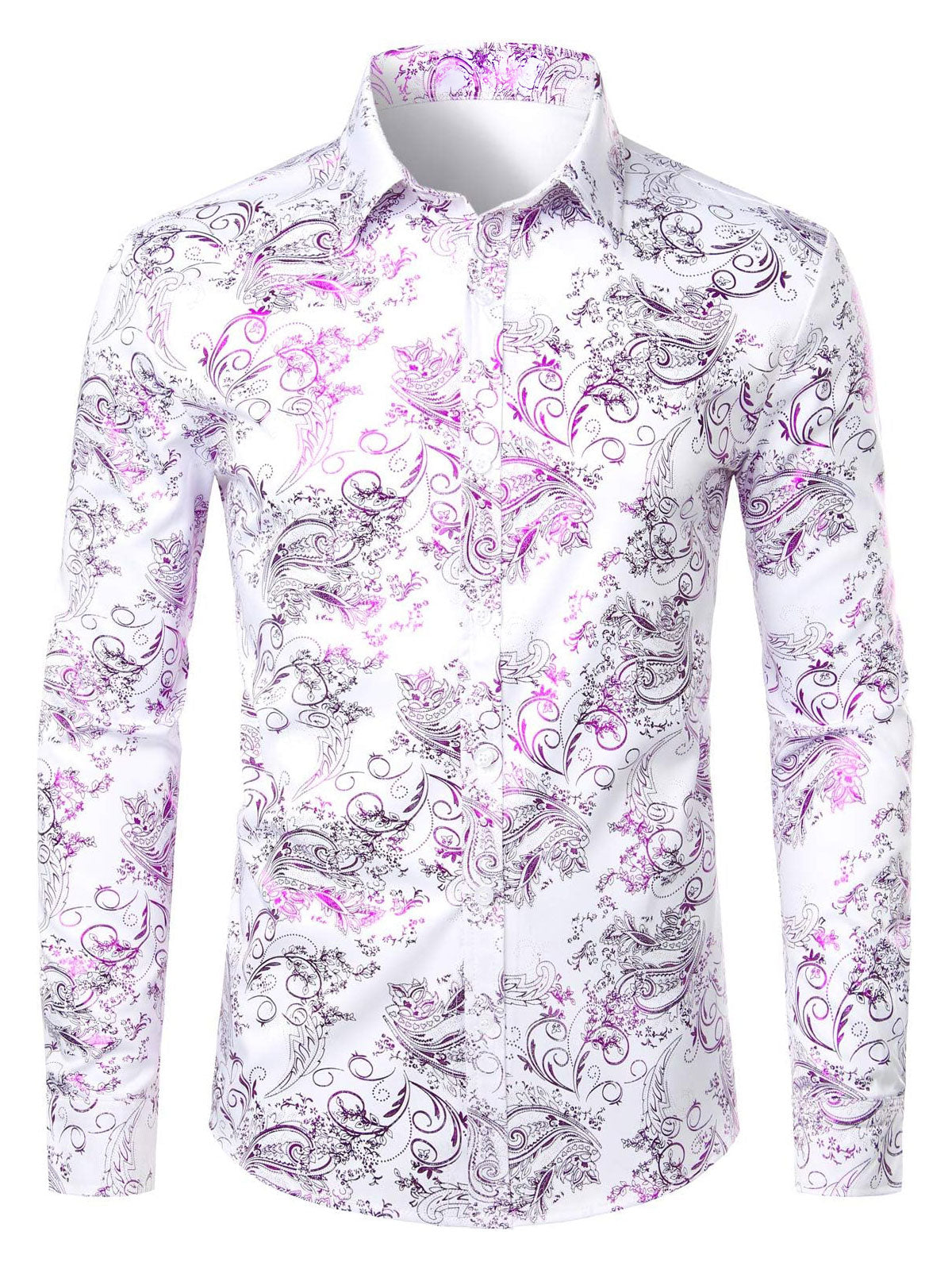 Men's Luxury Paisley Shiny Floral Print Button Down Dress Shirts