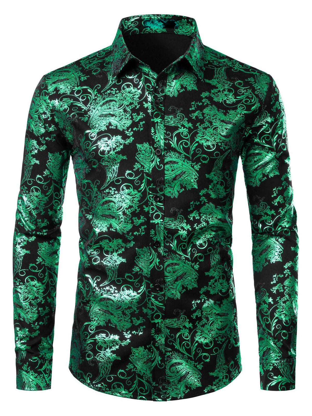 Men's Luxury Paisley Shiny Floral Print Button Down Shirts
