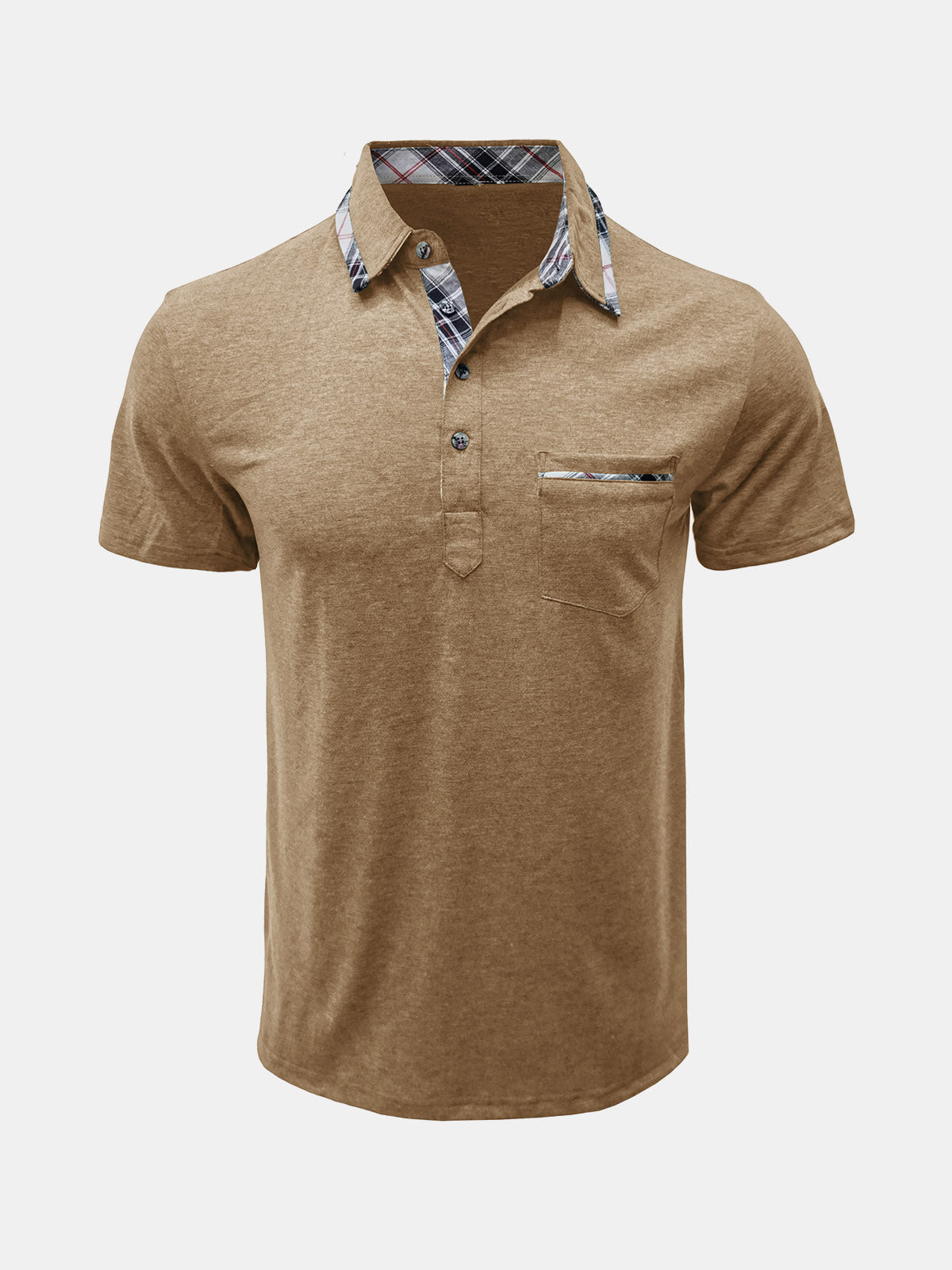 Men's Summer Casual Plaid Breathable Pocket Short Sleeve Polo Shirt