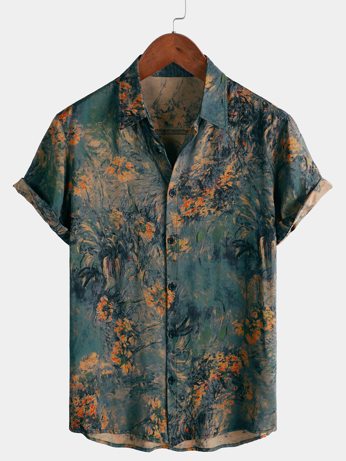 Men's Floral Print Vintage Holiday Breathable Hawaiian Short Sleeve Shirt