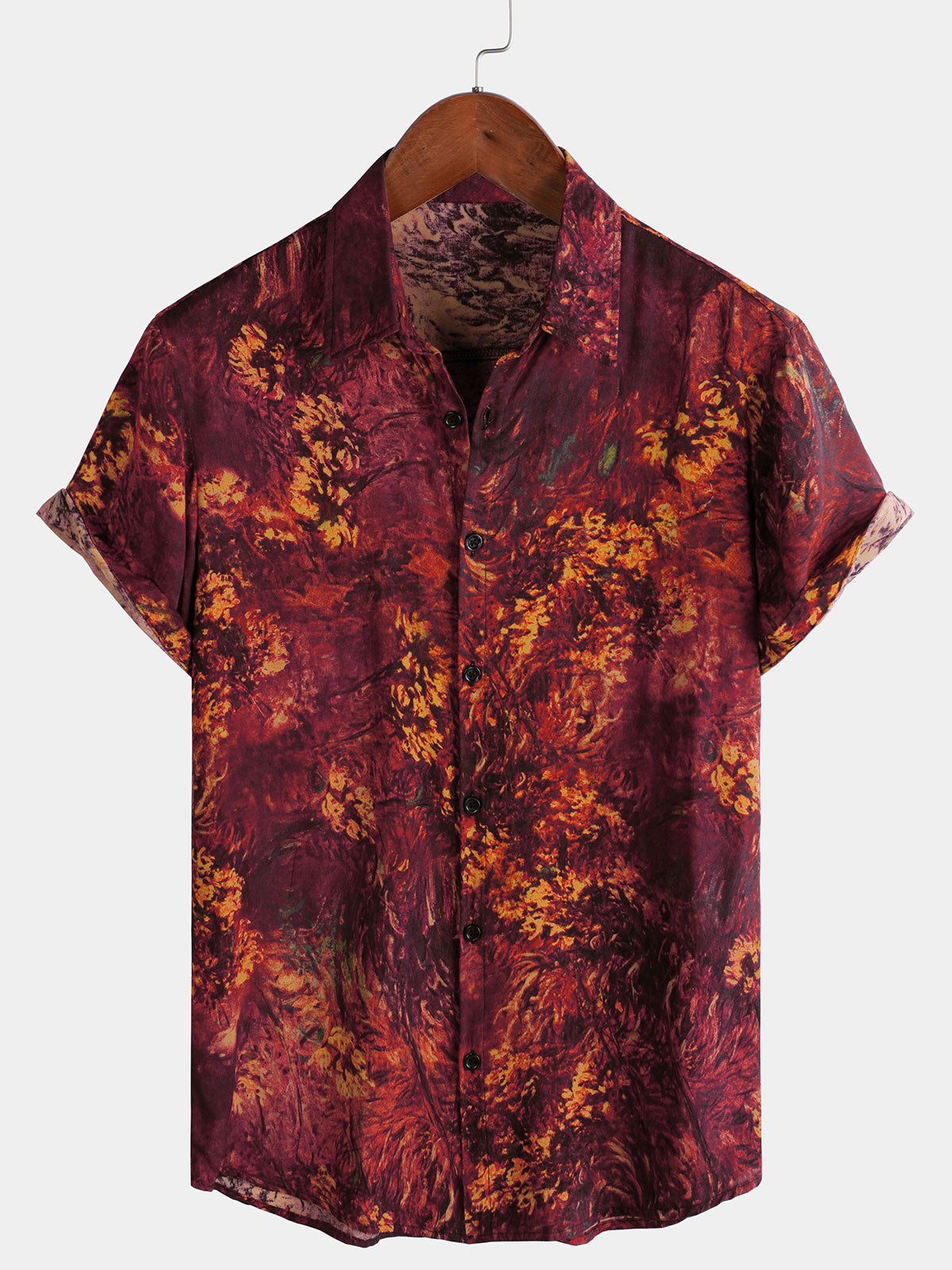 Men's Red Retro Holiday Breathable Hawaiian Short Sleeve Shirt