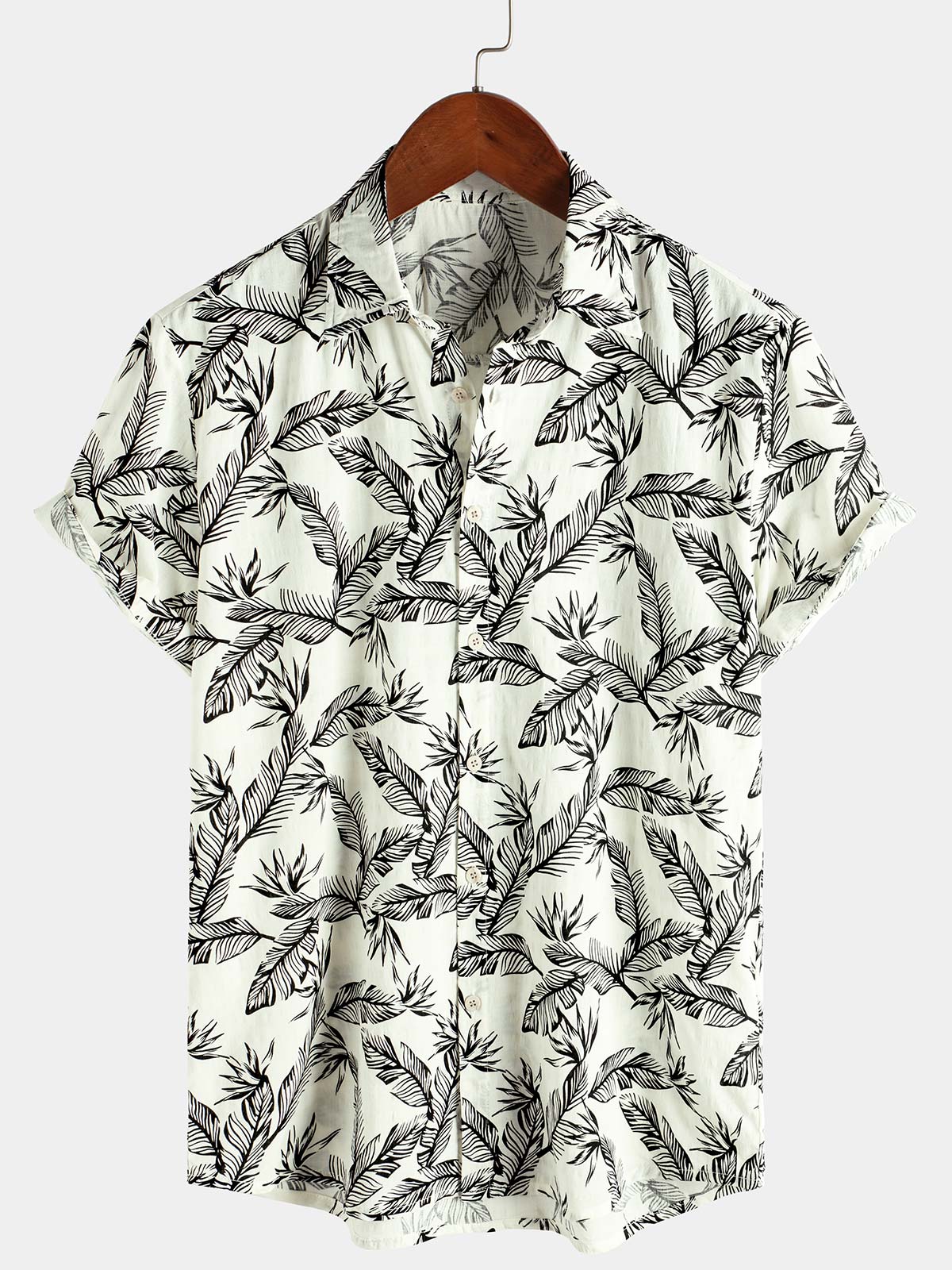 Men's Tropical Black Leaf Short Sleeve Summer Hawaiian Shirt