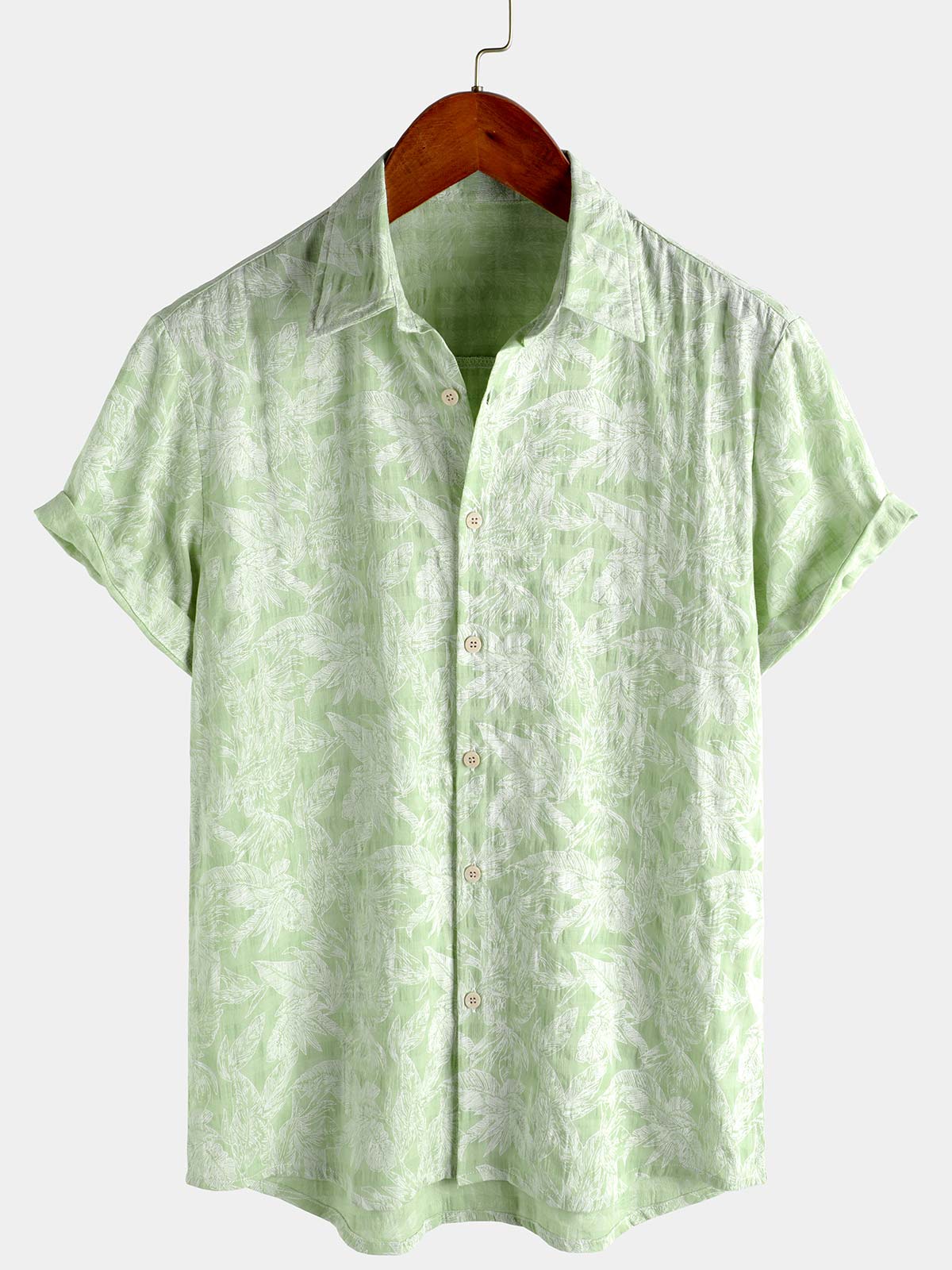 Men's Tropical Green Leaf Short Sleeve Summer Hawaiian Shirt