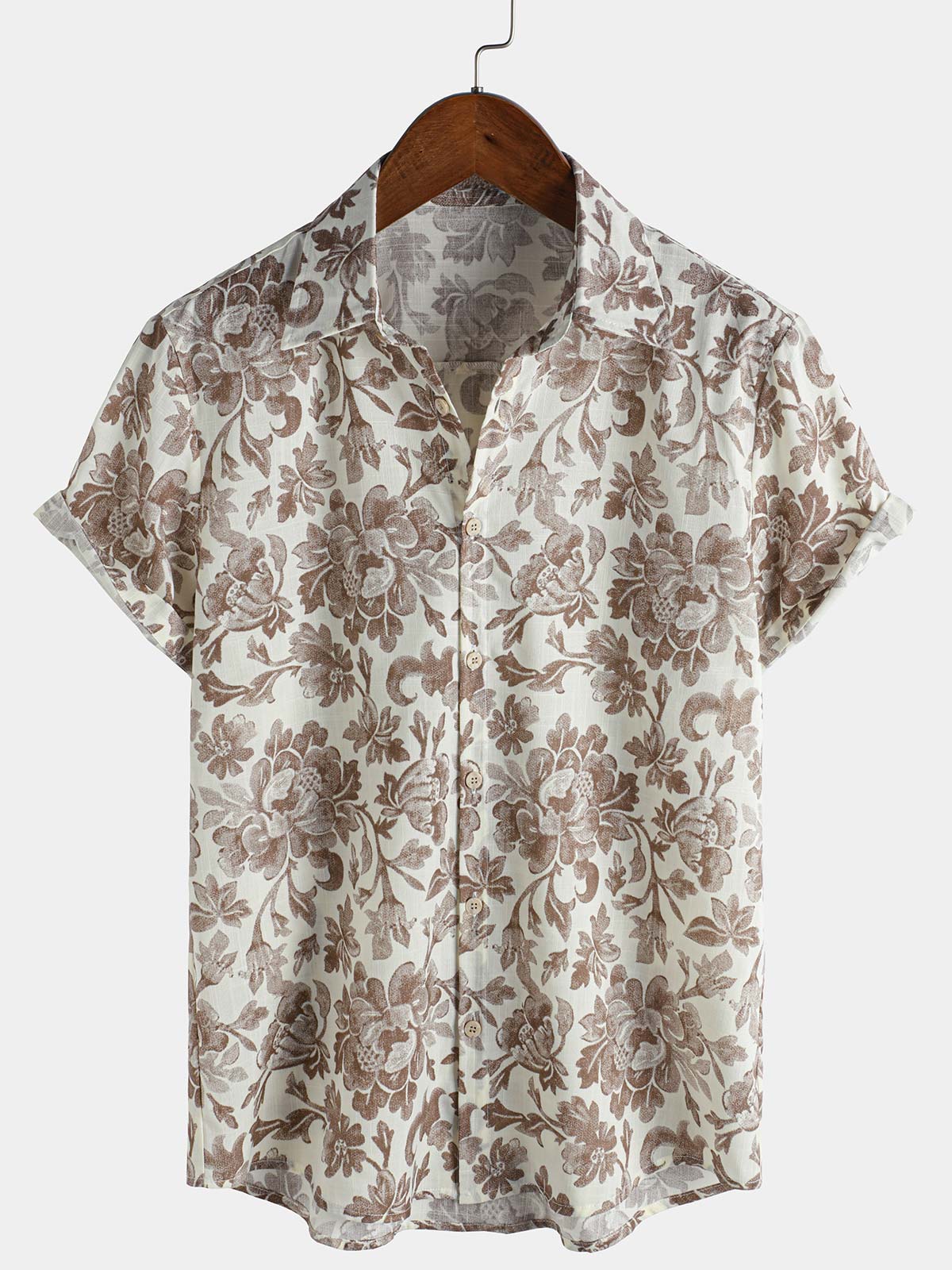 Men's Retro Floral Short Sleeve Summer Button Up Shirt
