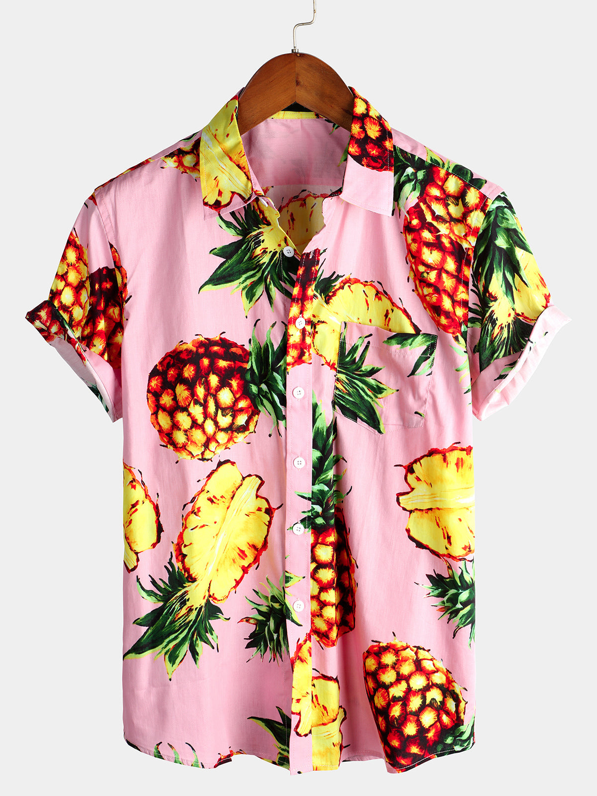 Men's Navy Blue Pineapple Tropical Holiday Cotton Pocket Shirt