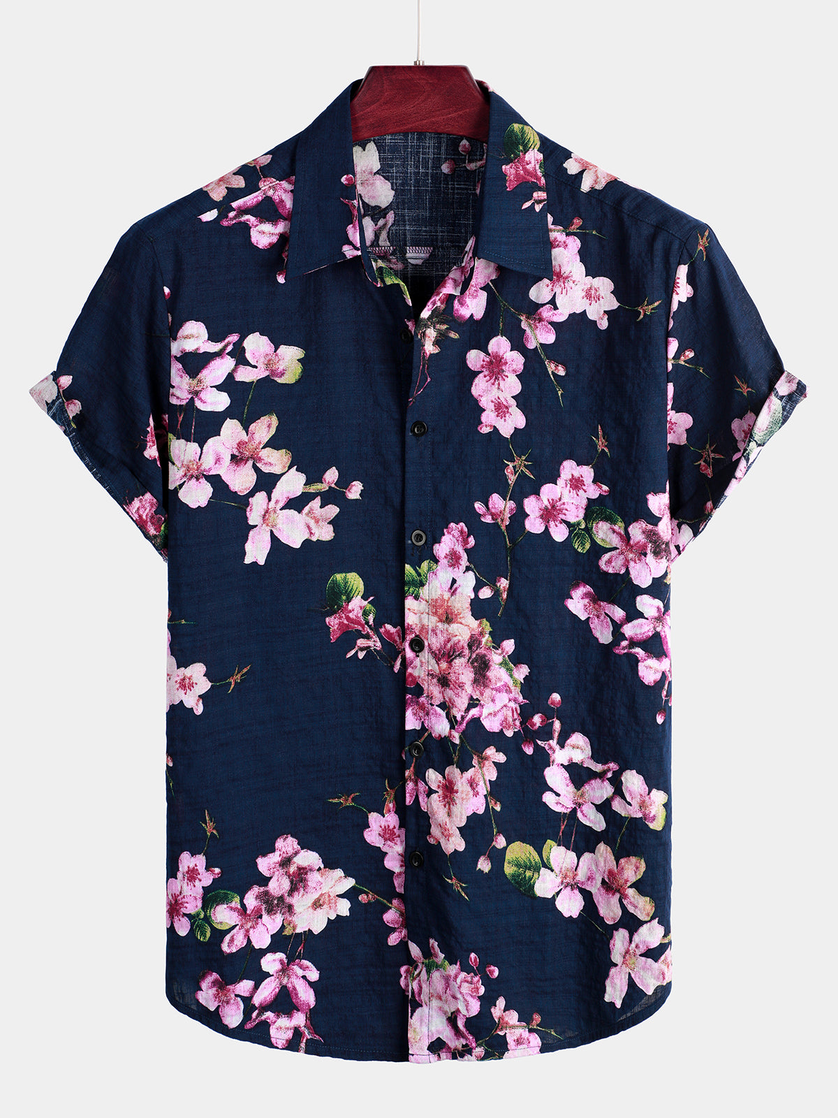 Men's Floral Cherry Blossoms Tropical Lightweight Cotton Hawaiian Shirt