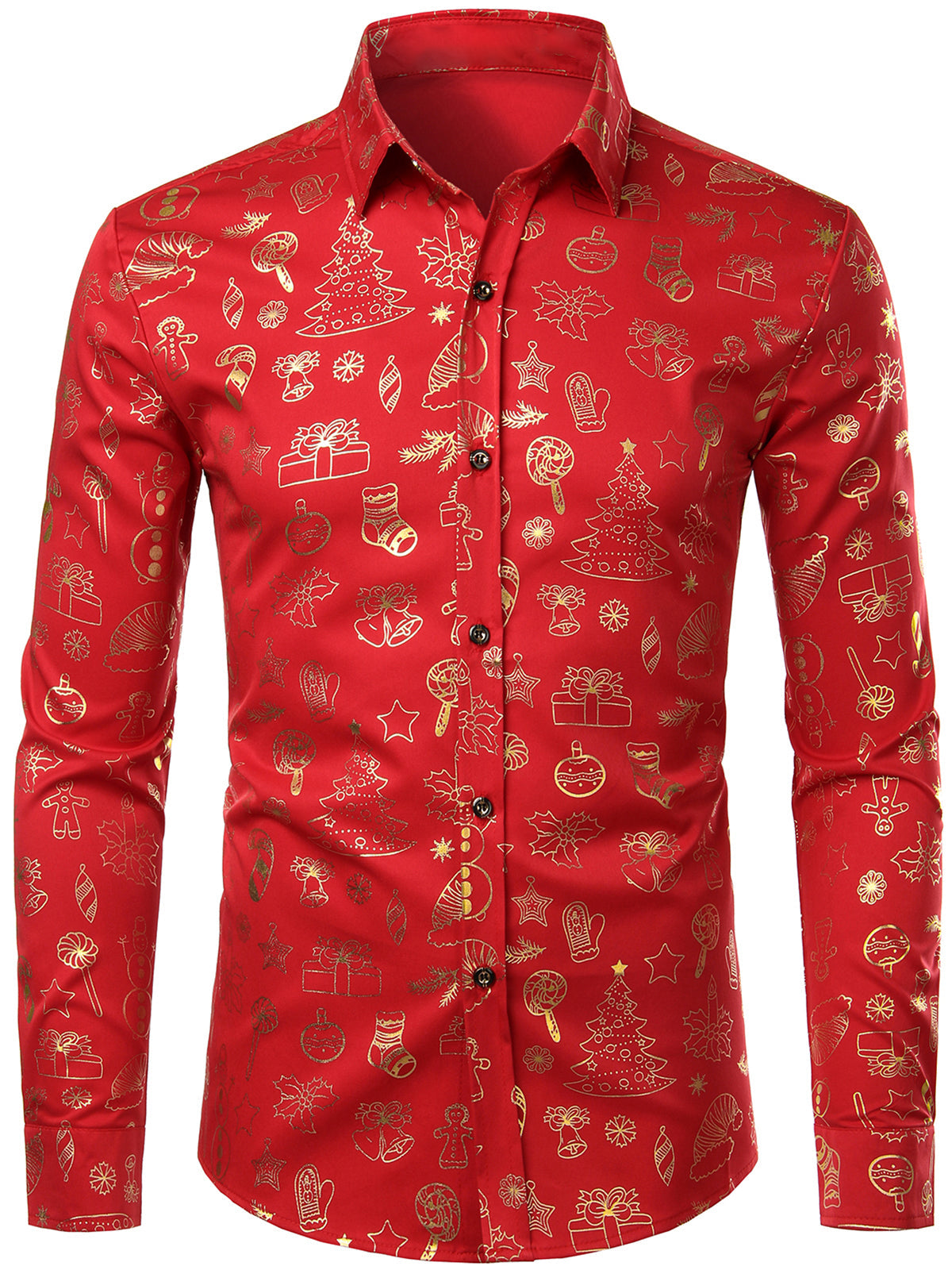 Men's Christmas Print Holiday Regular Fit Long Sleeve Shirt