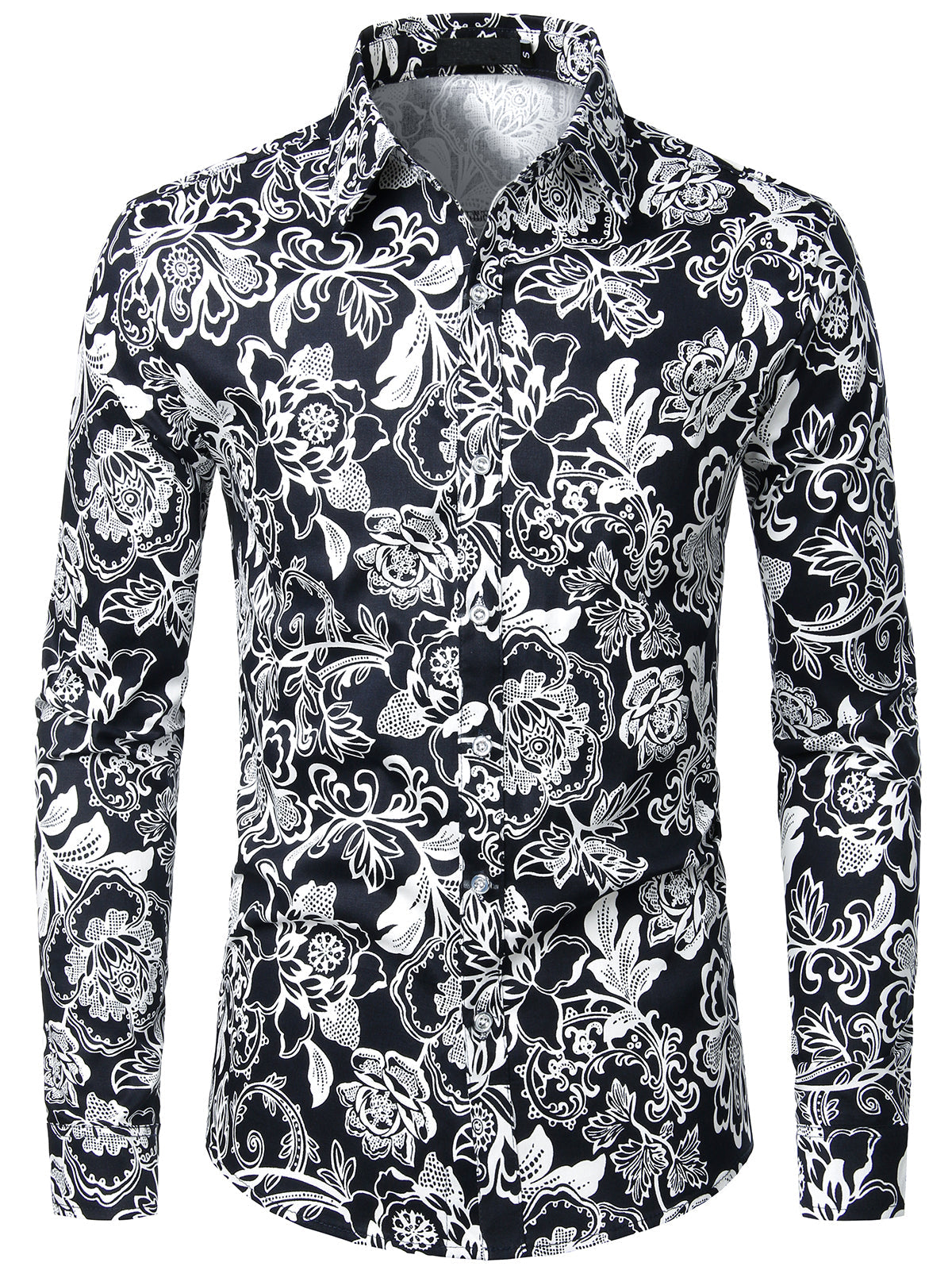Men's Floral Cotton Casual Button Down Long Sleeve Shirt