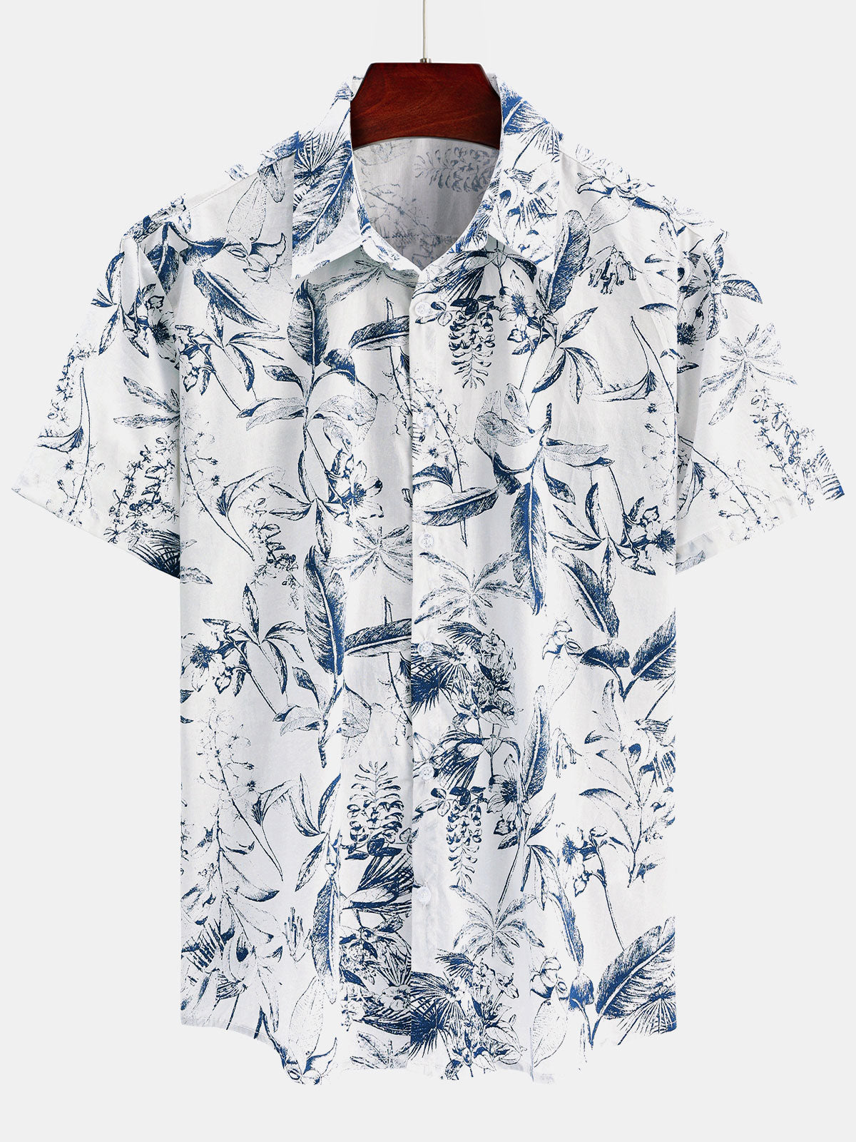 Men's Casual Summer Floral Cotton Holiday Short Sleeve Shirt