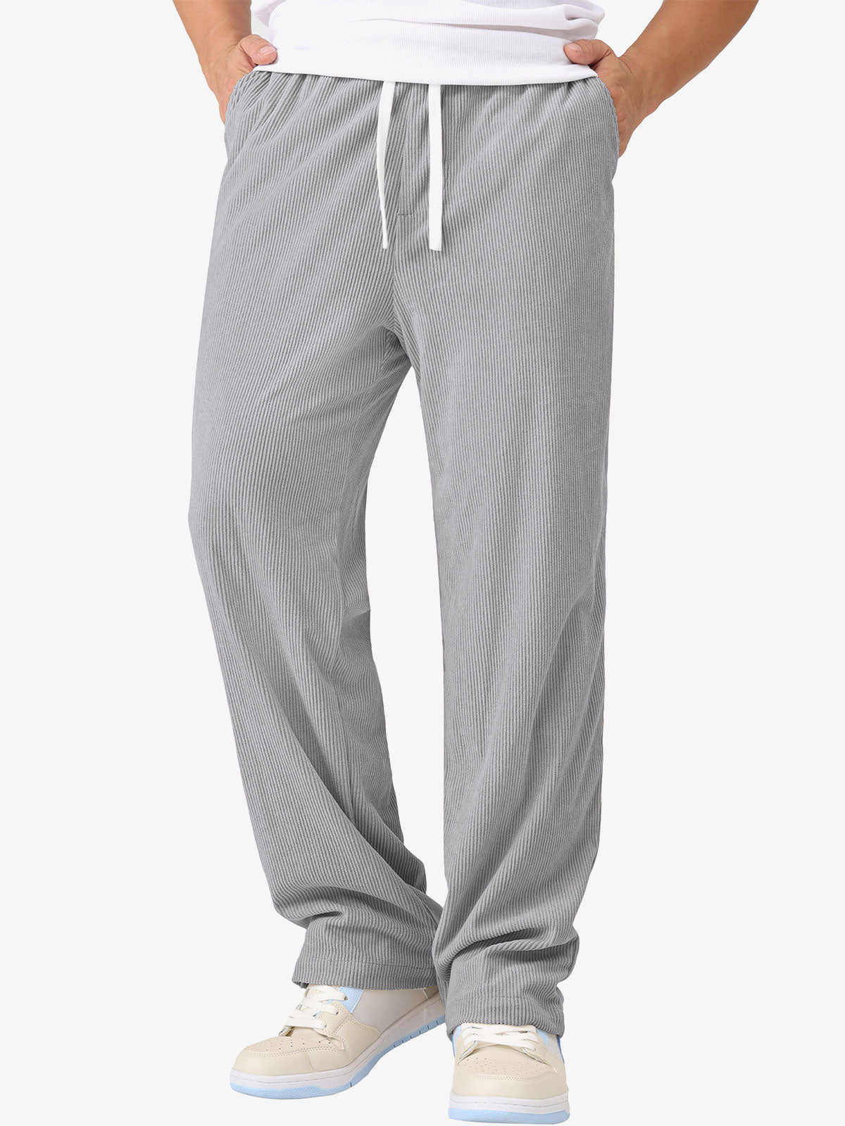 Men's Casual Warm Elastic Waist Drawstring Corduroy Pants