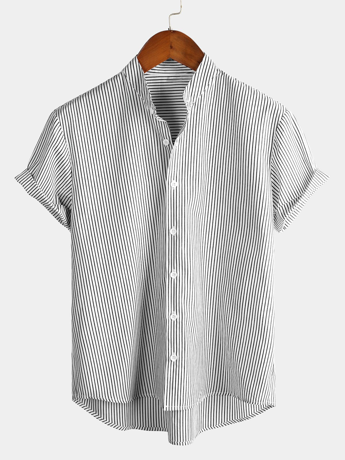 Men's Breathable Cotton Short Sleeve Striped Henley Collar Shirts