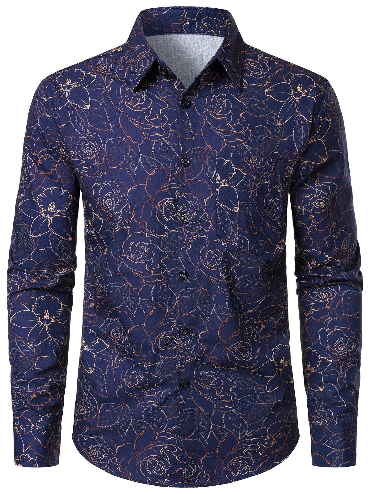 Men's Blue Casual Floral Print Long Sleeve Shirt