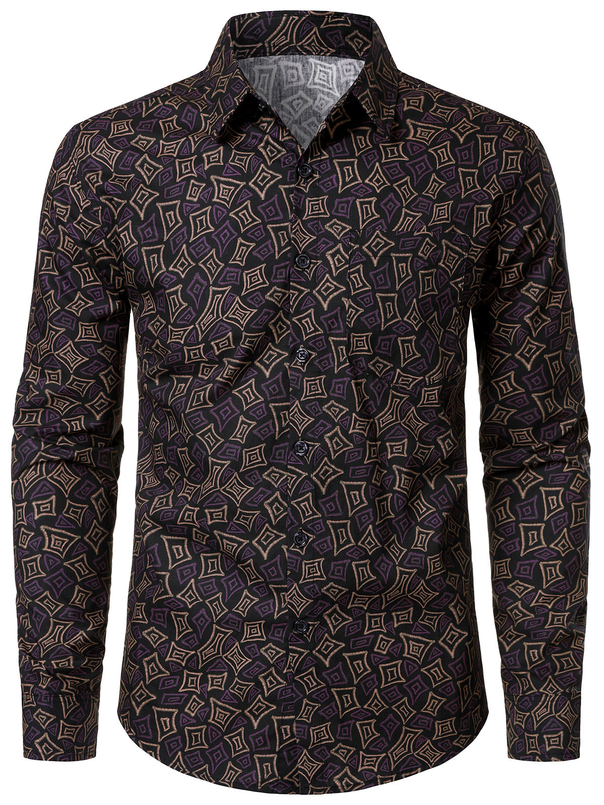 Men's Geometric Cotton Long Sleeve Shirt