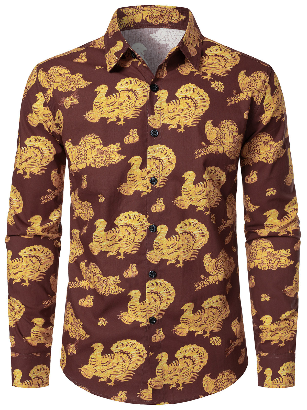 Men's Thanksgiving Turkey Brown Cotton Long Sleeve Shirt