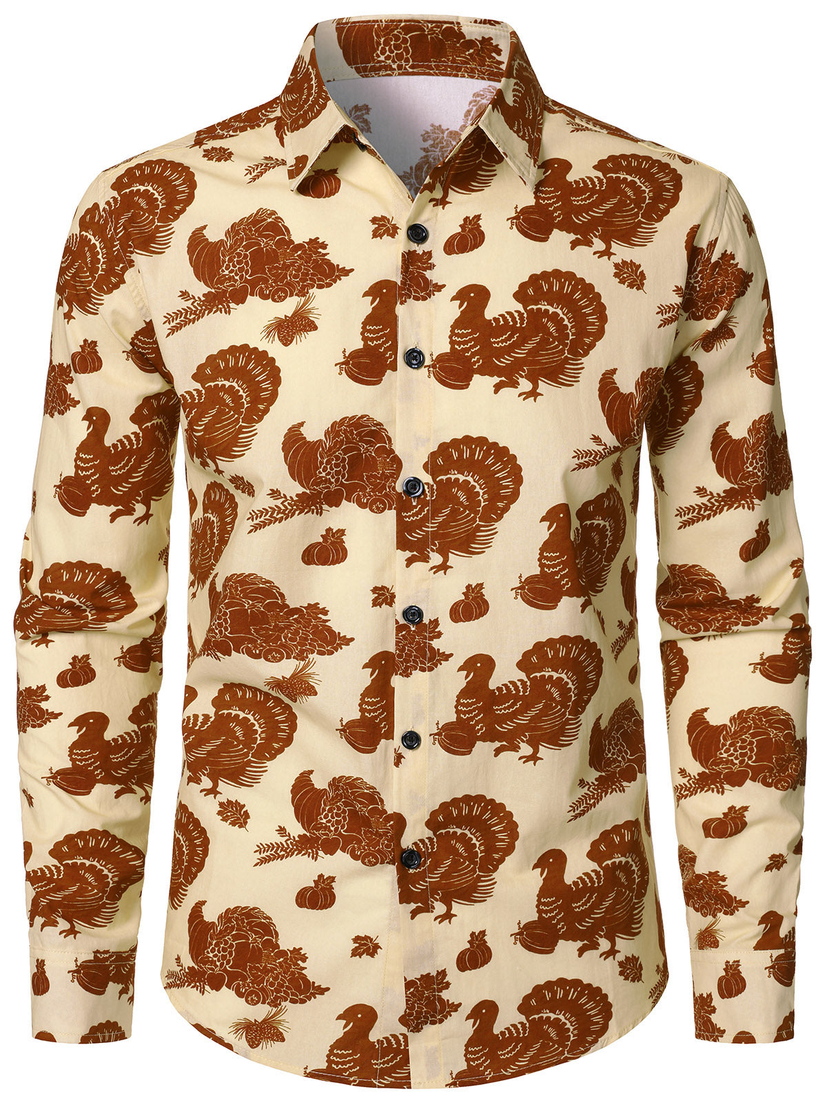 Men's Thanksgiving Turkey Khaki Cotton Long Sleeve Shirt