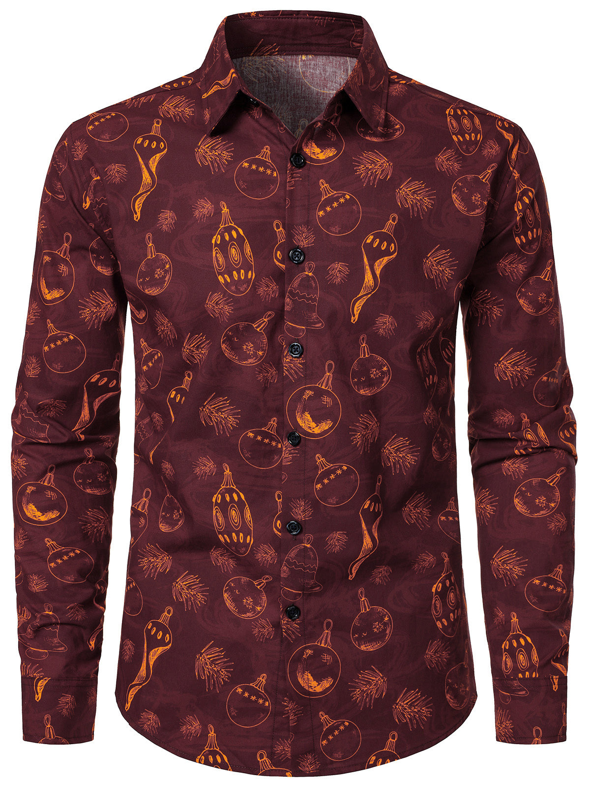 Men's Christmas Tree Print Xmas Party Cotton Long Sleeve Shirt