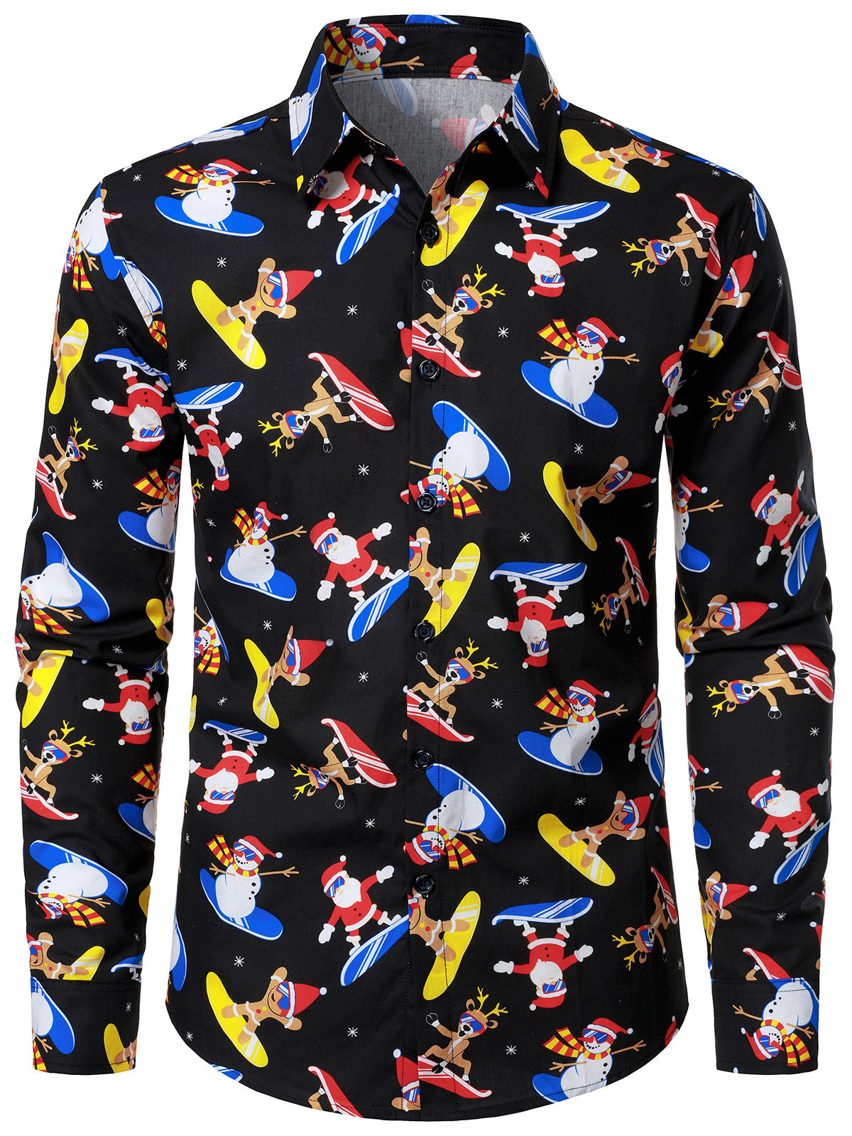 Men's Santa Claus Skiing Funny Long Sleeved Cotton Shirt