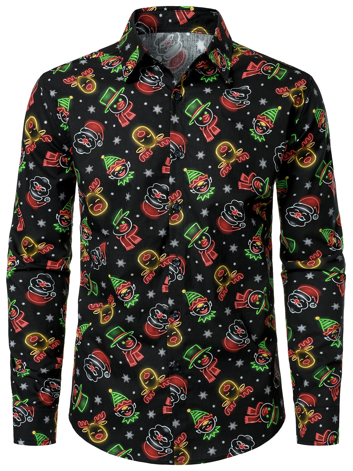 Men's Christmas Neon Pattern Long Sleeve Cotton Shirt
