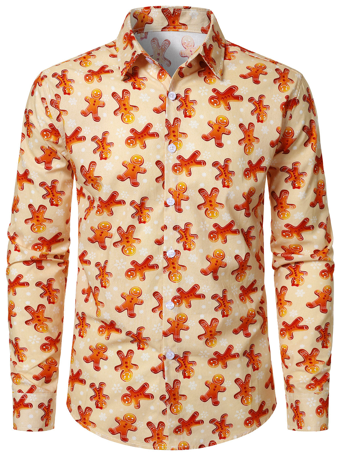 Men's Cotton Christmas Gingerbread Man Long Sleeve Shirt