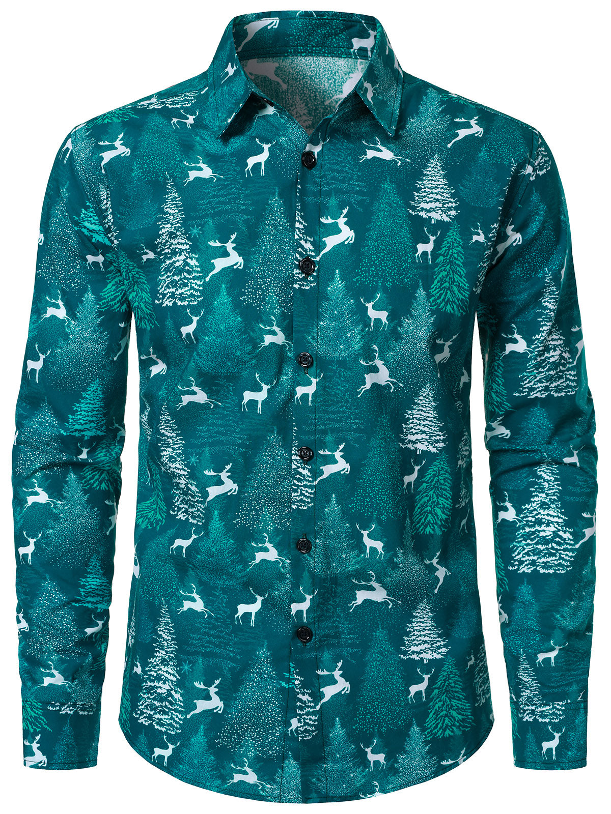 Men's Cotton Christmas Tree Reindeer Vintage Long Sleeve Shirt
