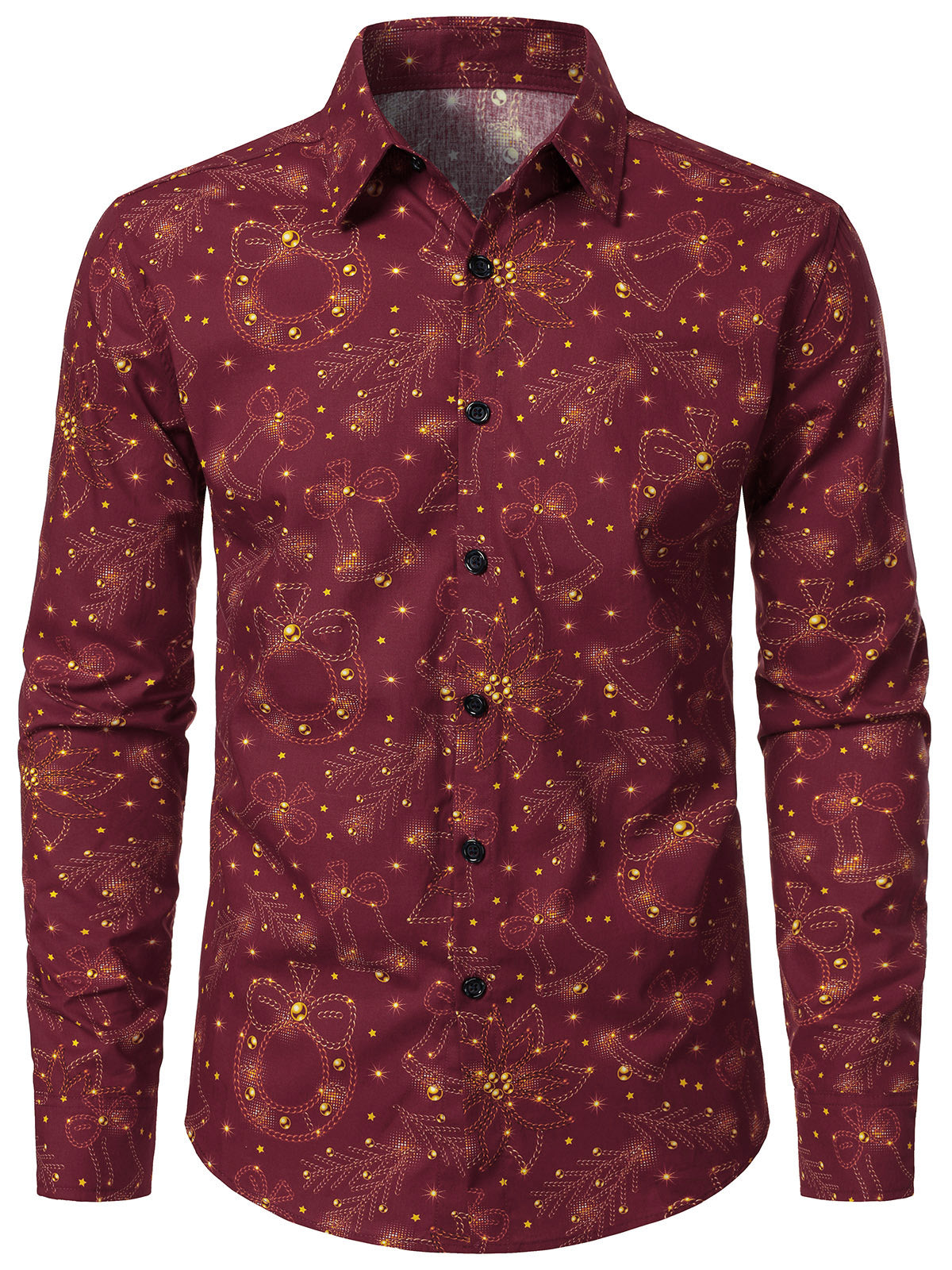 Men's Christmas Holiday Long Sleeve Red Cotton Shirt