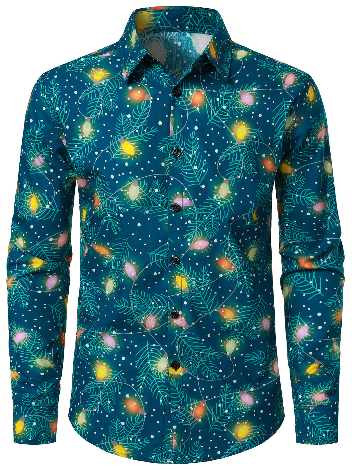 Men's Christmas Lights Long Sleeve Cotton Shirt