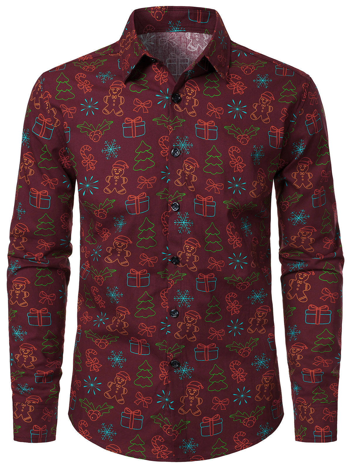 Men's Christmas Long Sleeve Xmas Holiday Cotton Shirt Red